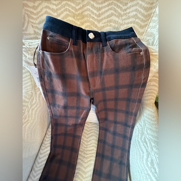 WEWOREWHAT Plaid Colorblock Icon Jeans Navy and Brown, Size 25🔥 - Picture 5 of 12